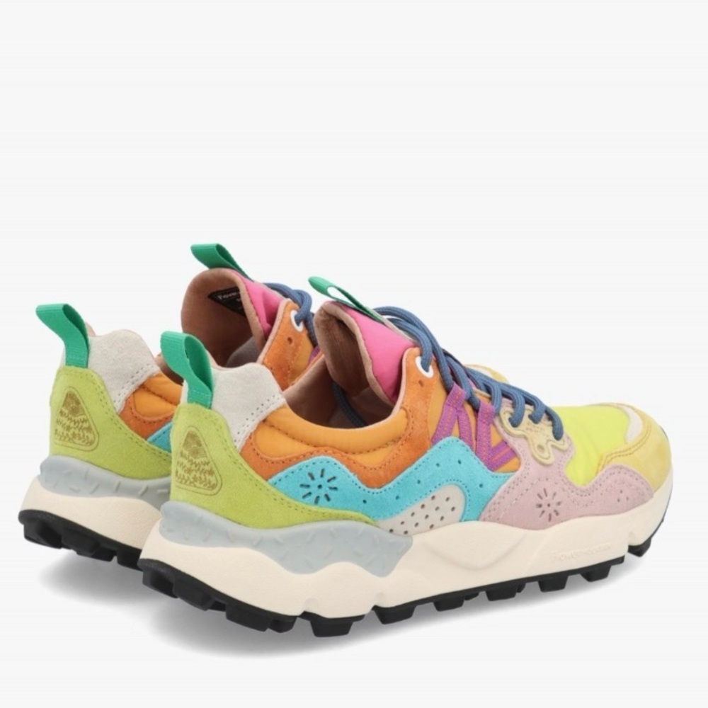 NWT Flower Mountain YAMANO 3 Yellow Light Lime Pink Suede Trainers - Picture 3 of 16